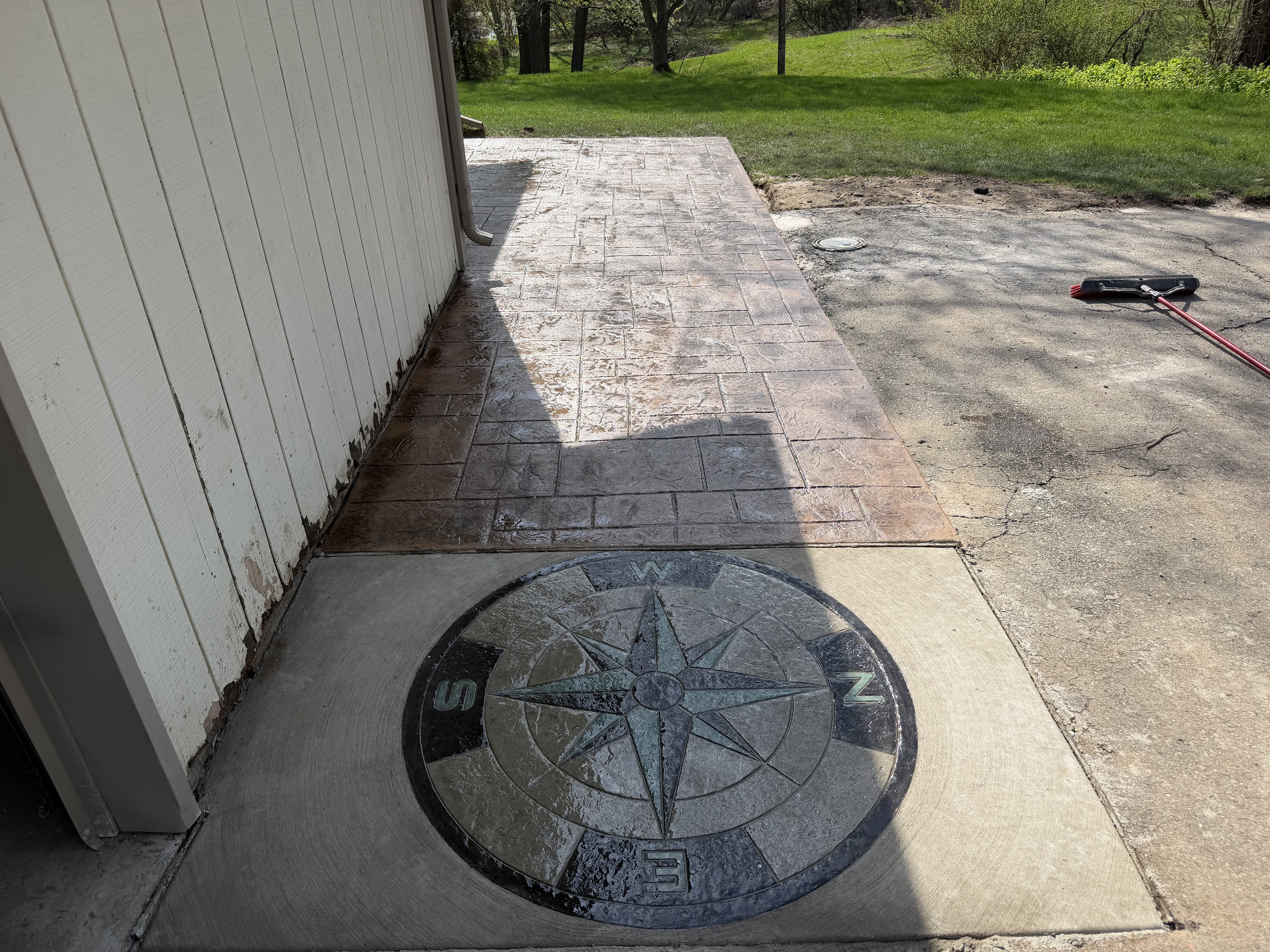 Stamped walkway with compass