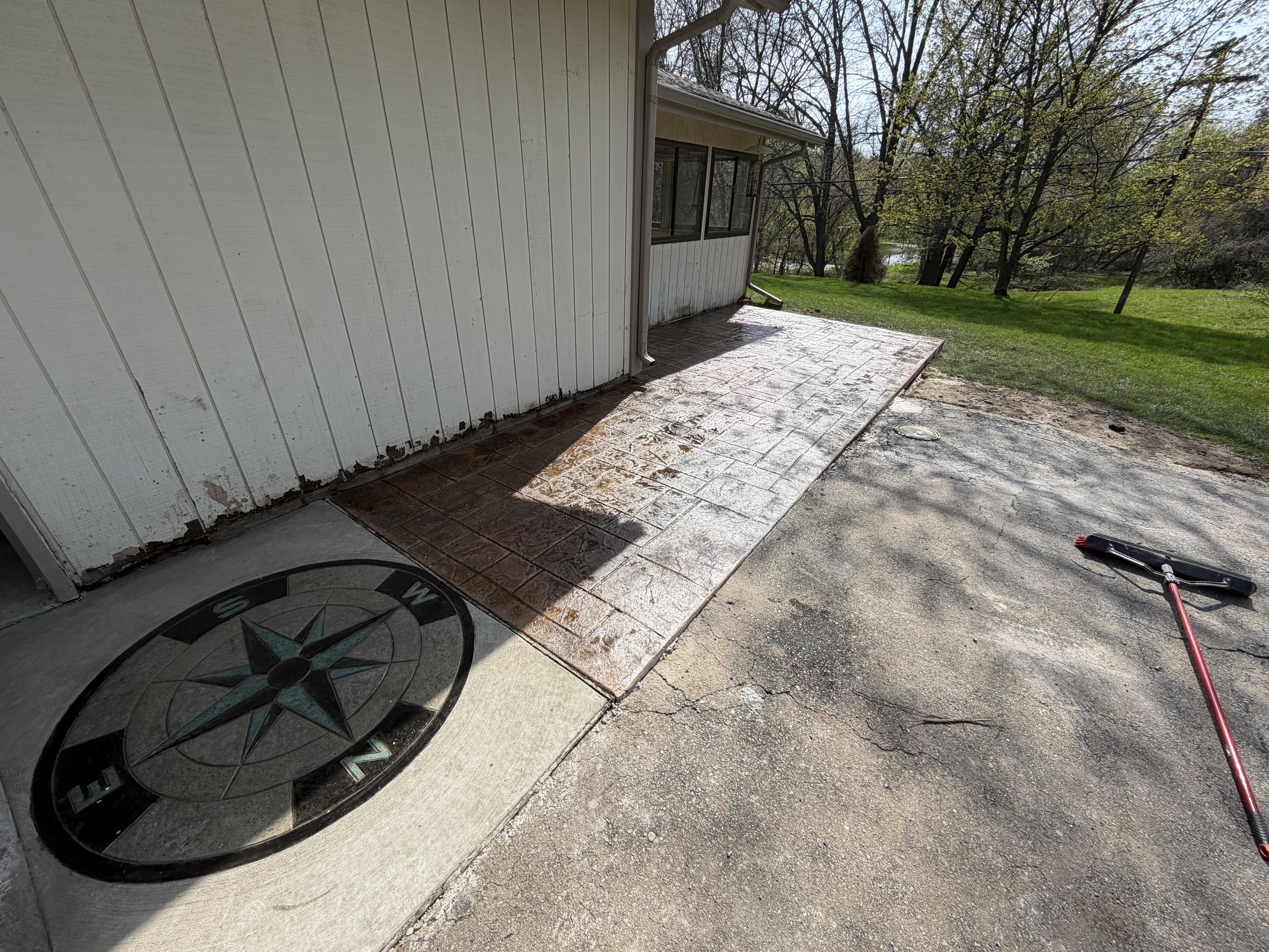 Stamped walkway wide view